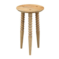 Geya Round Side Table, Tripod Spindle Legs, Natural Brown Mango Wood, 24 Inch High - UPT-351759