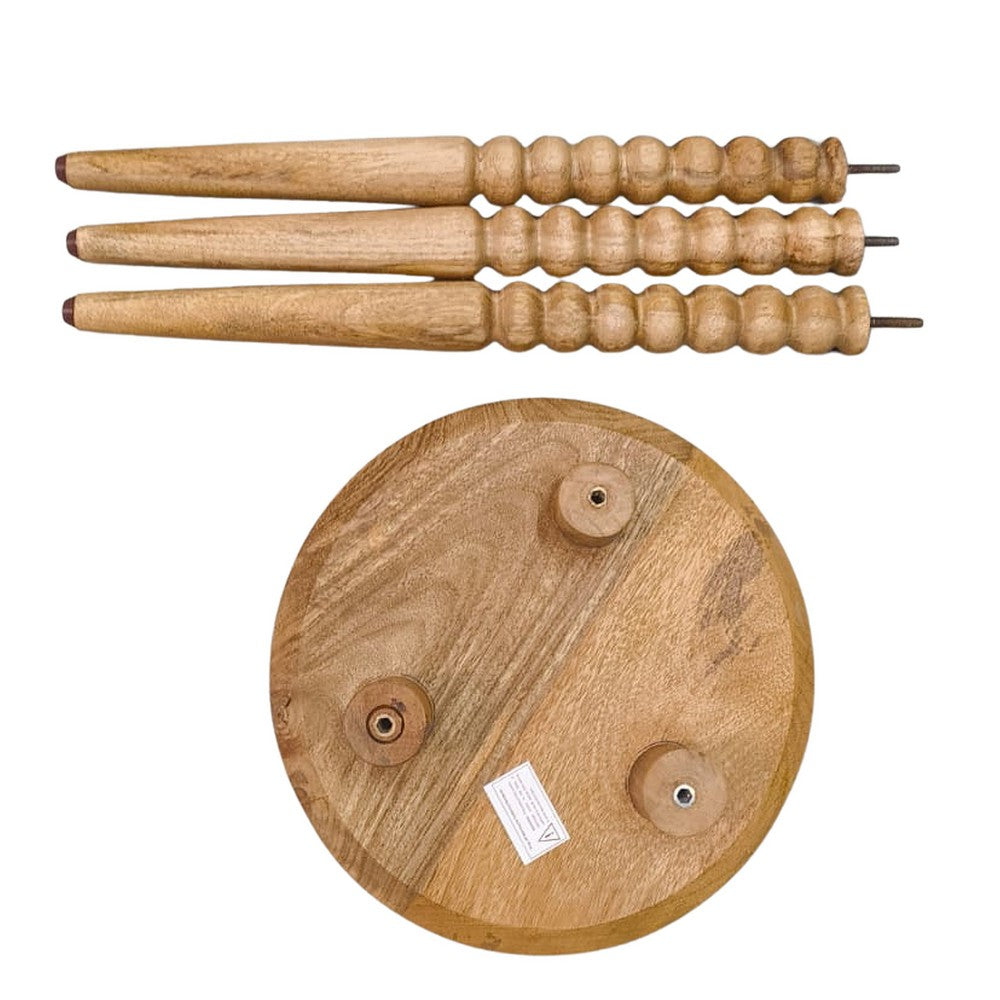 Geya Round Side Table, Tripod Spindle Legs, Natural Brown Mango Wood, 24 Inch High - UPT-351759