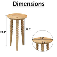 Geya Round Side Table, Tripod Spindle Legs, Natural Brown Mango Wood, 24 Inch High - UPT-351759