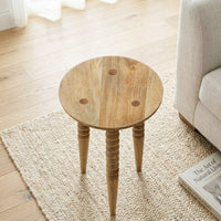 Geya Round Side Table, Tripod Spindle Legs, Natural Brown Mango Wood, 24 Inch High - UPT-351759