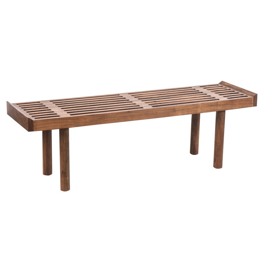 Amy Indoor Outdoor Bench, 54 Inch Slatted Seat, Cylindrical Legs, Walnut Brown Acacia Wood - UPT-351986