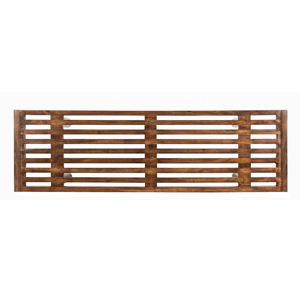 Amy Indoor Outdoor Bench, 54 Inch Slatted Seat, Cylindrical Legs, Walnut Brown Acacia Wood - UPT-351986