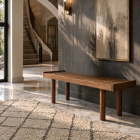 Amy Indoor Outdoor Bench, 54 Inch Slatted Seat, Cylindrical Legs, Walnut Brown Acacia Wood - UPT-351986