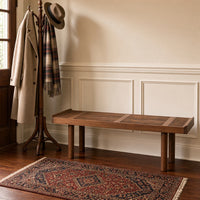 Amy Indoor Outdoor Bench, 54 Inch Slatted Seat, Cylindrical Legs, Walnut Brown Acacia Wood - UPT-351986