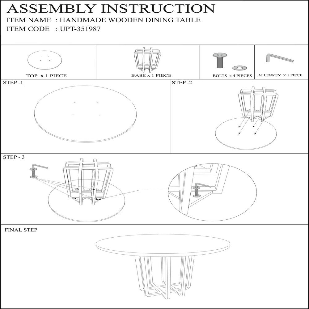 Opus 47 Inch Round Dining Table, Architectural Base, Natural Brown Acacia Wood, Modern Style - UPT-351987