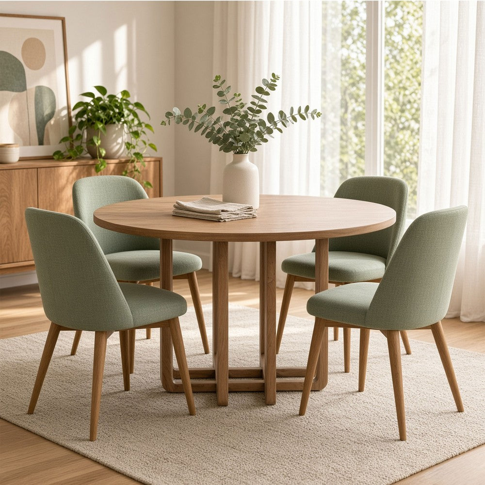 Opus 47 Inch Round Dining Table, Architectural Base, Natural Brown Acacia Wood, Modern Style - UPT-351987