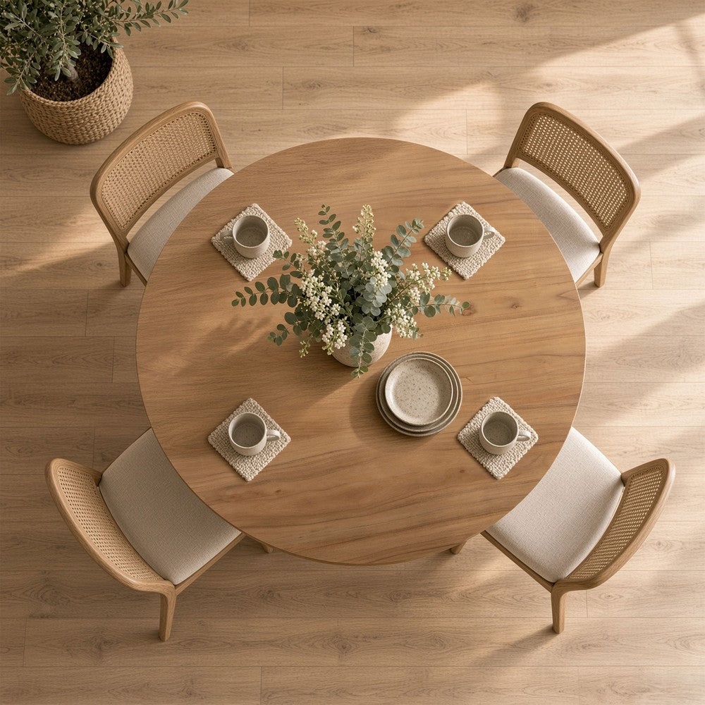 Opus 47 Inch Round Dining Table, Architectural Base, Natural Brown Acacia Wood, Modern Style - UPT-351987
