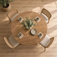 Opus 47 Inch Round Dining Table, Architectural Base, Natural Brown Acacia Wood, Modern Style - UPT-351987