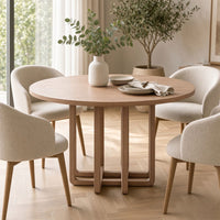 Opus 47 Inch Round Dining Table, Architectural Base, Natural Brown Acacia Wood, Modern Style - UPT-351987