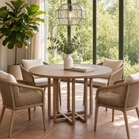 Opus 47 Inch Round Dining Table, Architectural Base, Natural Brown Acacia Wood, Modern Style - UPT-351987
