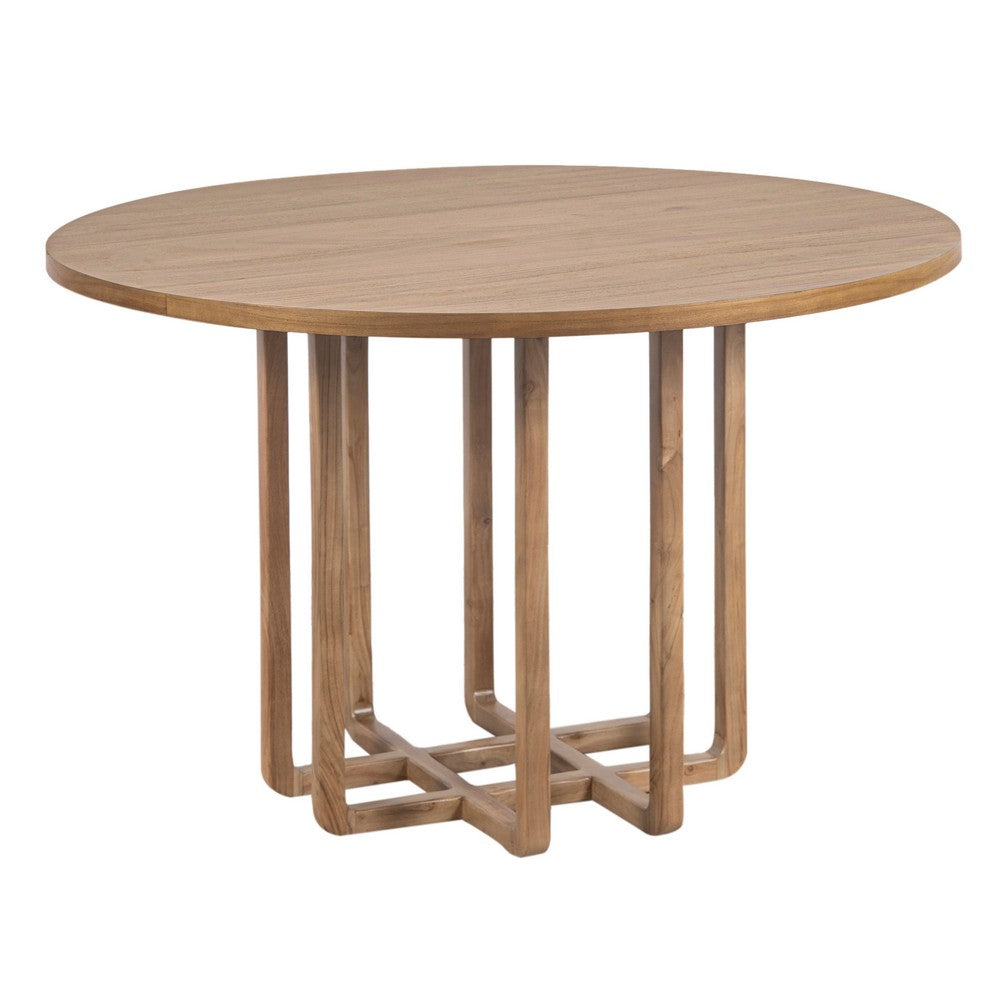 Opus 47 Inch Round Dining Table, Architectural Base, Natural Brown Acacia Wood, Modern Style - UPT-351987