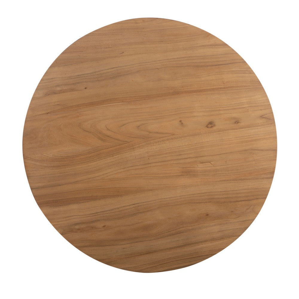 Opus 47 Inch Round Dining Table, Architectural Base, Natural Brown Acacia Wood, Modern Style - UPT-351987