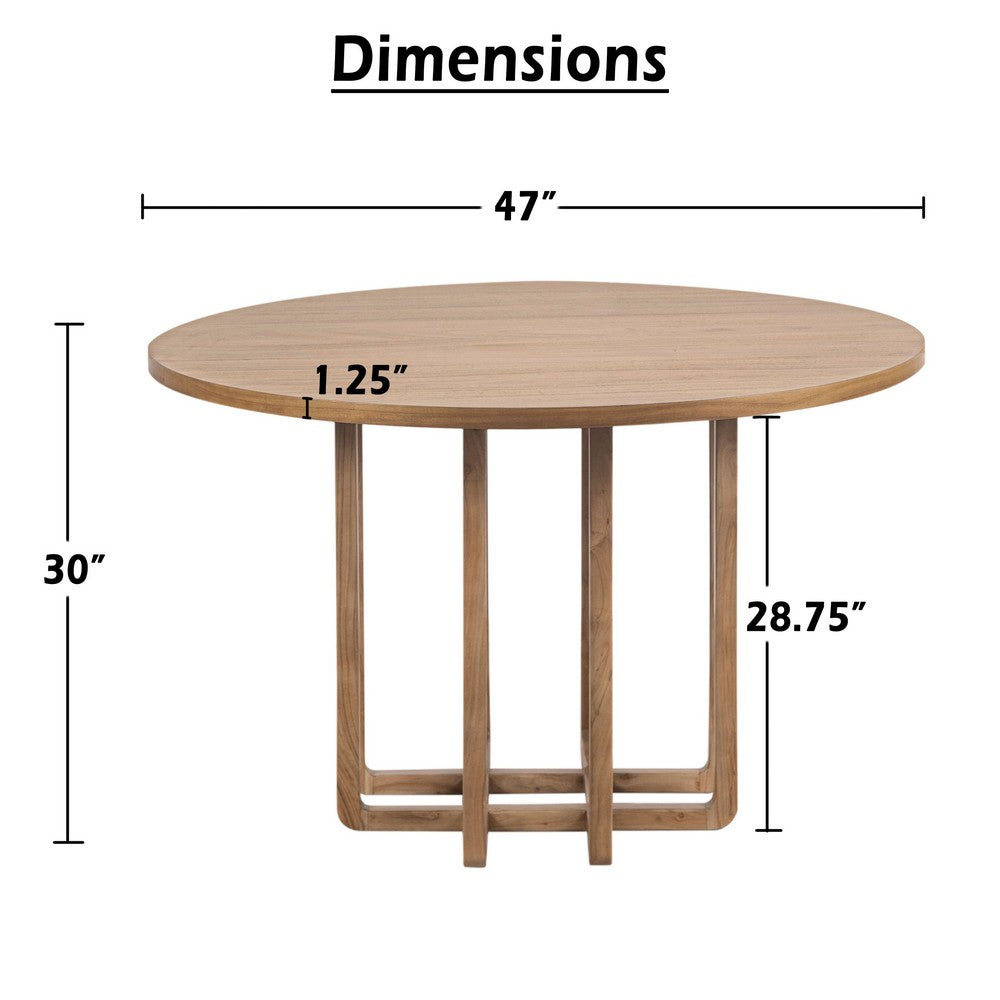 Opus 47 Inch Round Dining Table, Architectural Base, Natural Brown Acacia Wood, Modern Style - UPT-351987