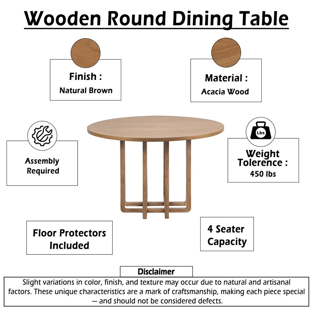Opus 47 Inch Round Dining Table, Architectural Base, Natural Brown Acacia Wood, Modern Style - UPT-351987