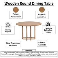 Opus 47 Inch Round Dining Table, Architectural Base, Natural Brown Acacia Wood, Modern Style - UPT-351987
