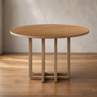 Opus 47 Inch Round Dining Table, Architectural Base, Natural Brown Acacia Wood, Modern Style - UPT-351987