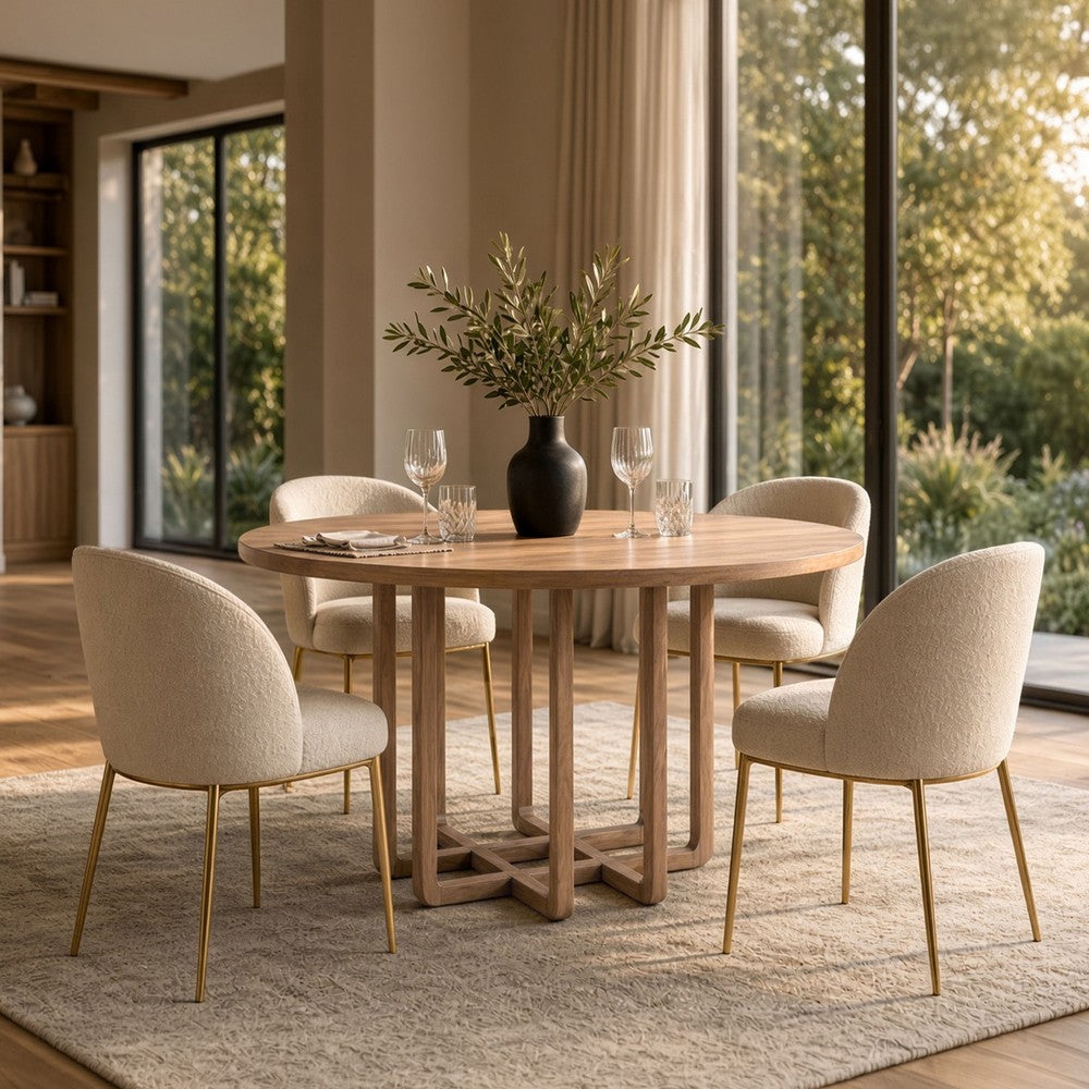 Opus 47 Inch Round Dining Table, Architectural Base, Natural Brown Acacia Wood, Modern Style - UPT-351987