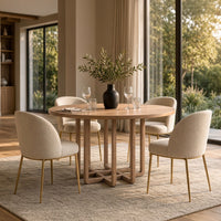 Opus 47 Inch Round Dining Table, Architectural Base, Natural Brown Acacia Wood, Modern Style - UPT-351987