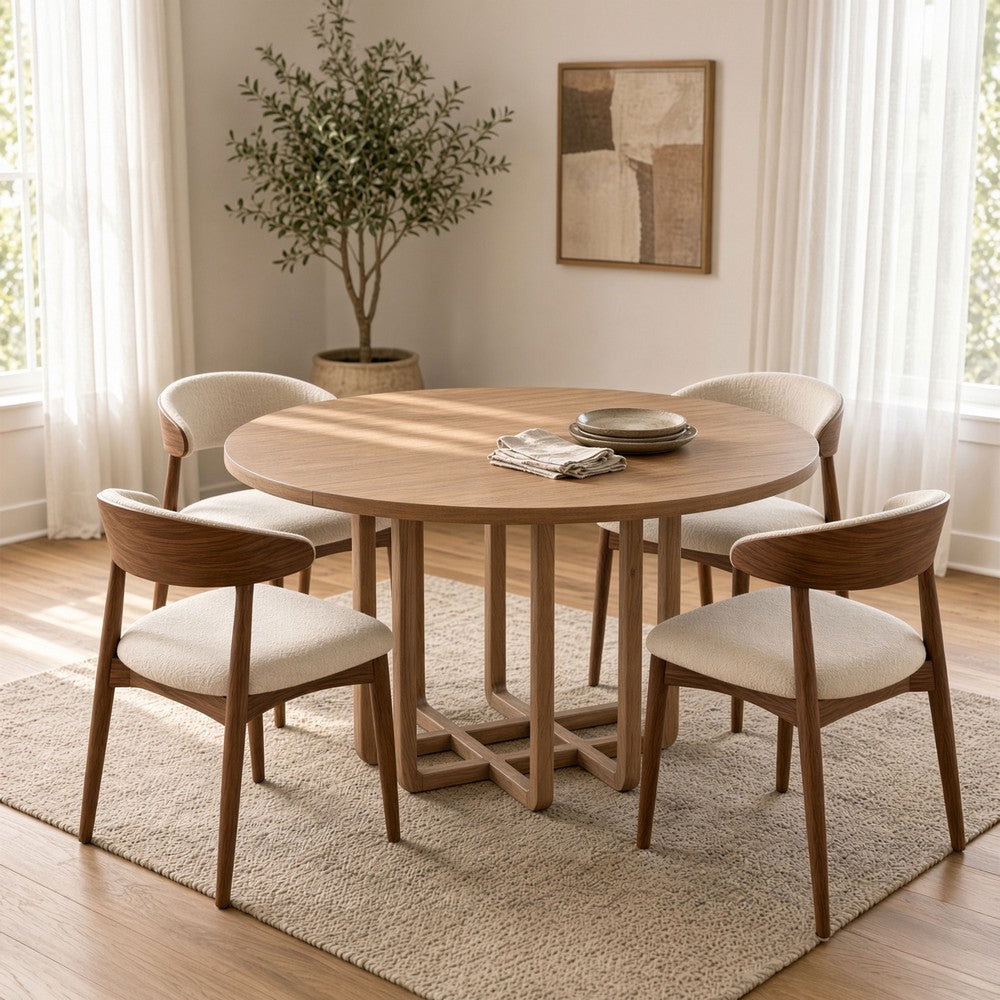 Opus 47 Inch Round Dining Table, Architectural Base, Natural Brown Acacia Wood, Modern Style - UPT-351987