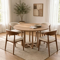 Opus 47 Inch Round Dining Table, Architectural Base, Natural Brown Acacia Wood, Modern Style - UPT-351987