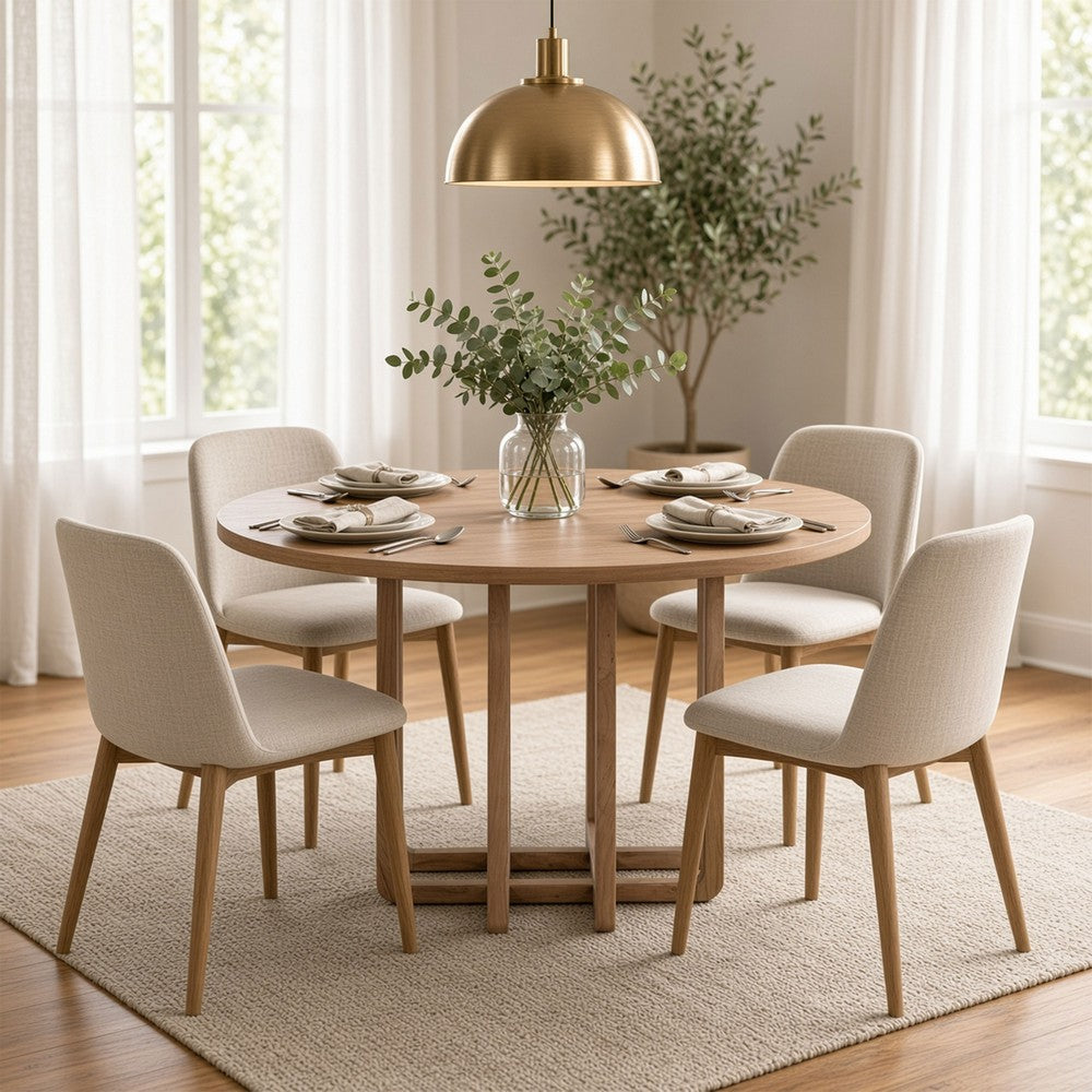 Opus 47 Inch Round Dining Table, Architectural Base, Natural Brown Acacia Wood, Modern Style - UPT-351987