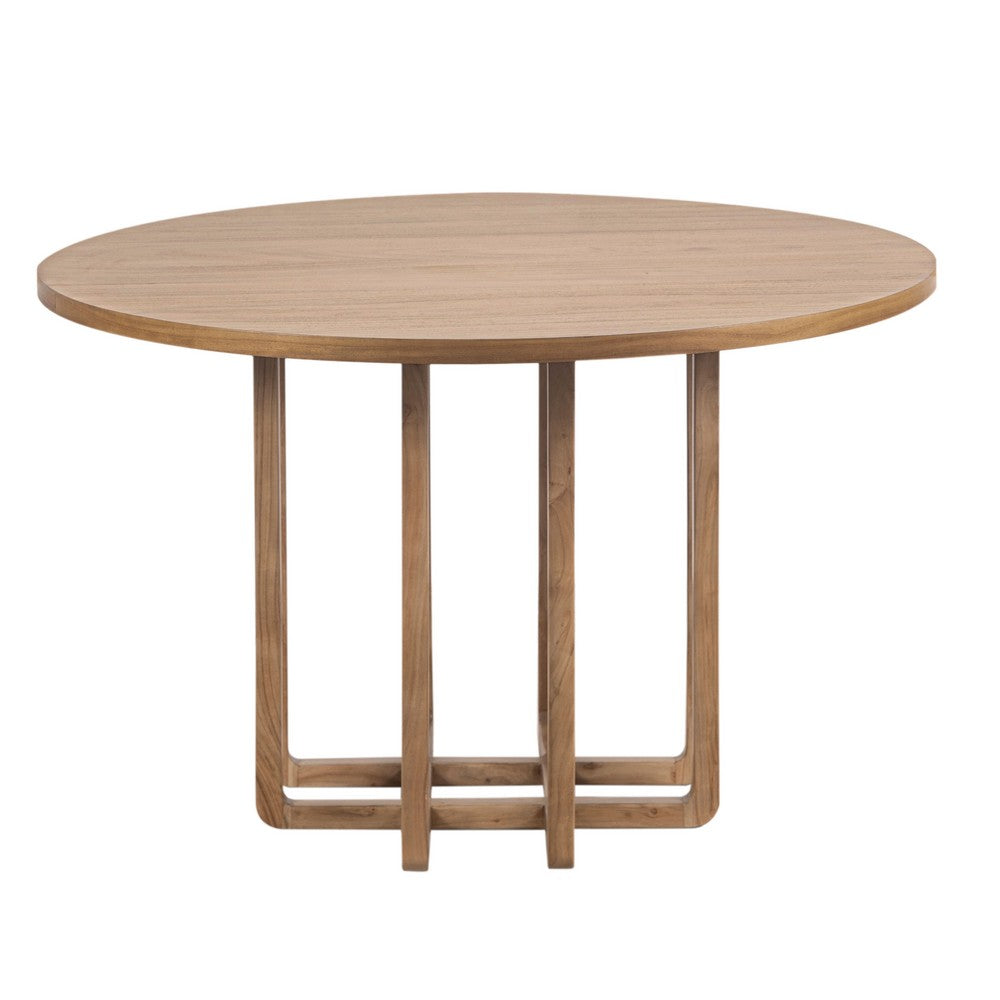Opus 47 Inch Round Dining Table, Architectural Base, Natural Brown Acacia Wood, Modern Style - UPT-351987