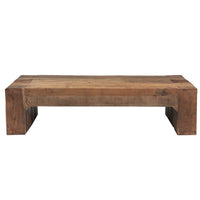 Kiosk 60 Inch Coffee Table, Reclaimed Wood, Rustic Brown Finish, Wide Panel Legs-UPT-352085