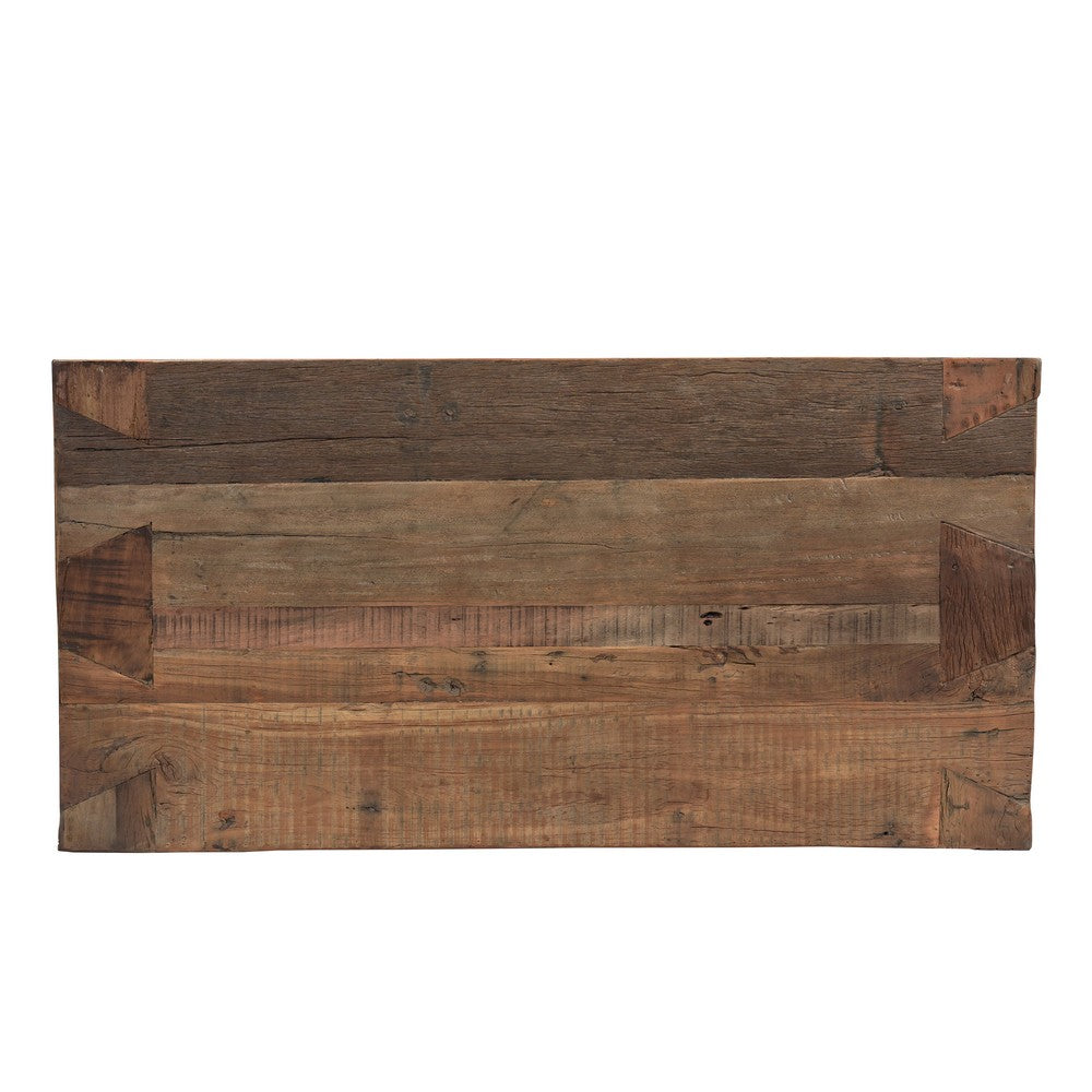 Kiosk 60 Inch Coffee Table, Reclaimed Wood, Rustic Brown Finish, Wide Panel Legs-UPT-352085