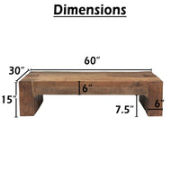 Kiosk 60 Inch Coffee Table, Reclaimed Wood, Rustic Brown Finish, Wide Panel Legs-UPT-352085