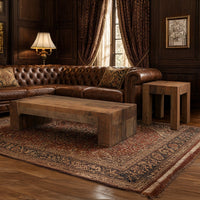 Kiosk 60 Inch Coffee Table, Reclaimed Wood, Rustic Brown Finish, Wide Panel Legs-UPT-352085