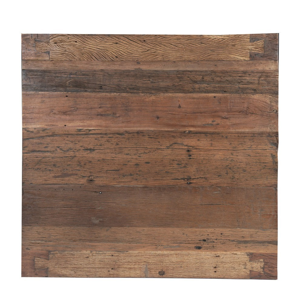 Kiosk 55 Inch Square Coffee Table, Reclaimed Wood, Rustic Brown Finish, Block Style Legs-UPT-352086