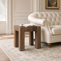 Kiosk Side End Table, Reclaimed Wood, Rustic Brown Finish, Chunky Block Legs, 20 Inch-UPT-352088