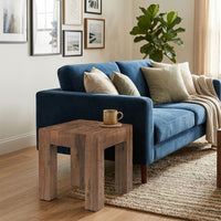 Kiosk Side End Table, Reclaimed Wood, Rustic Brown Finish, Chunky Block Legs, 20 Inch-UPT-352088