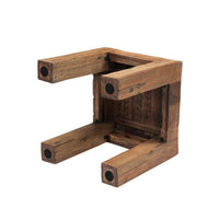 Kiosk Side End Table, Reclaimed Wood, Rustic Brown Finish, Chunky Block Legs, 20 Inch-UPT-352088