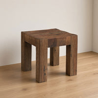 Kiosk Side End Table, Reclaimed Wood, Rustic Brown Finish, Chunky Block Legs, 20 Inch-UPT-352088