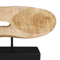 Kyni 24 Inch Natural Brown Acacia Wood Tabletop Sculpture, Organic Oval Decor, Black Iron Base - UPT-352584