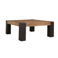 Kisa 44 Inch Square Coffee Table, Sandblasted Block Legs, Coffee Brown Mango Wood - UPT-352585