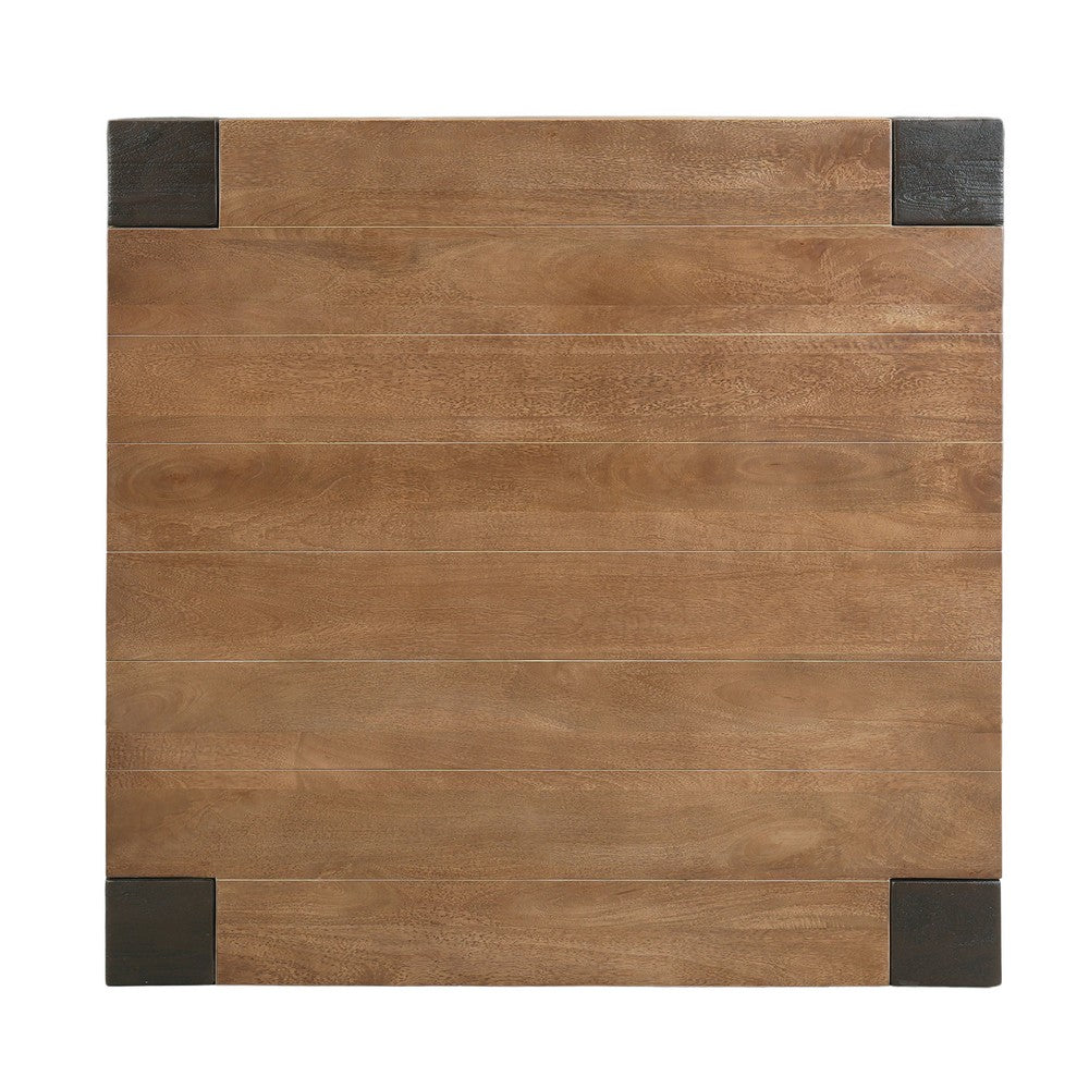 Kisa 44 Inch Square Coffee Table, Sandblasted Block Legs, Coffee Brown Mango Wood - UPT-352585