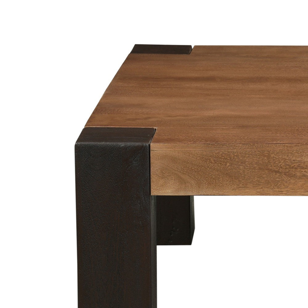 Kisa 44 Inch Square Coffee Table, Sandblasted Block Legs, Coffee Brown Mango Wood - UPT-352585