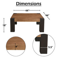 Kisa 44 Inch Square Coffee Table, Sandblasted Block Legs, Coffee Brown Mango Wood - UPT-352585