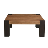 Kisa 44 Inch Square Coffee Table, Sandblasted Block Legs, Coffee Brown Mango Wood - UPT-352585