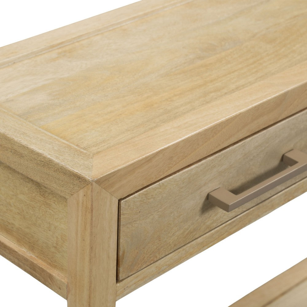 Unya 36 Inch Sofa Console Table with Shelf, 2 Drawers, Natural Brown Mango Wood, Organic Decor - UPT-352586