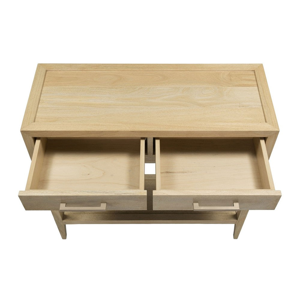 Unya 36 Inch Sofa Console Table with Shelf, 2 Drawers, Natural Brown Mango Wood, Organic Decor - UPT-352586