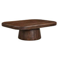 Lori 45 Inch Coffee Table, Drum Pedestal Base, Sandblasted Dark Walnut Brown Finish, Acacia Wood - UPT-352588
