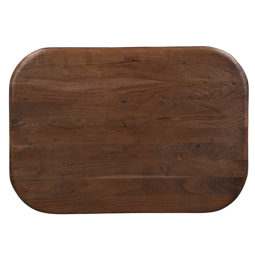 Lori 45 Inch Coffee Table, Drum Pedestal Base, Sandblasted Dark Walnut Brown Finish, Acacia Wood - UPT-352588