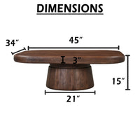 Lori 45 Inch Coffee Table, Drum Pedestal Base, Sandblasted Dark Walnut Brown Finish, Acacia Wood - UPT-352588
