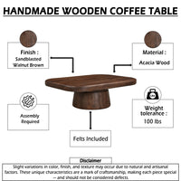 Lori 45 Inch Coffee Table, Drum Pedestal Base, Sandblasted Dark Walnut Brown Finish, Acacia Wood - UPT-352588