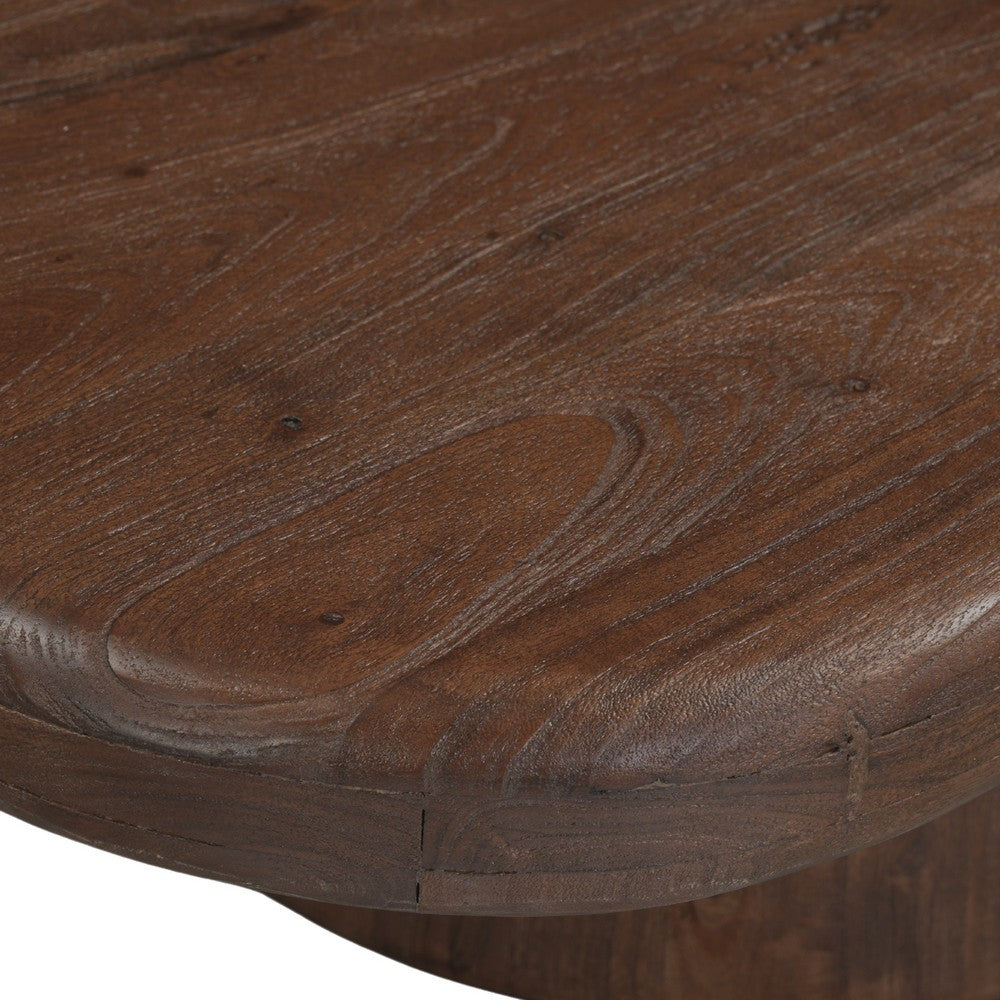 Lori 45 Inch Coffee Table, Drum Pedestal Base, Sandblasted Dark Walnut Brown Finish, Acacia Wood - UPT-352588