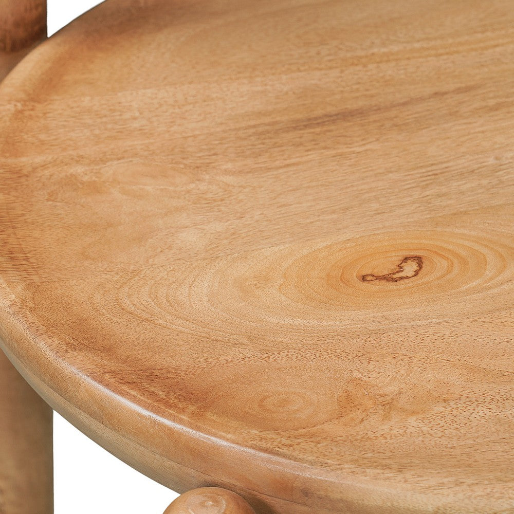 Maona Bar Stool Chair with Round Seat, Curved Open Back, Natural Brown Mango Wood - UPT-352589