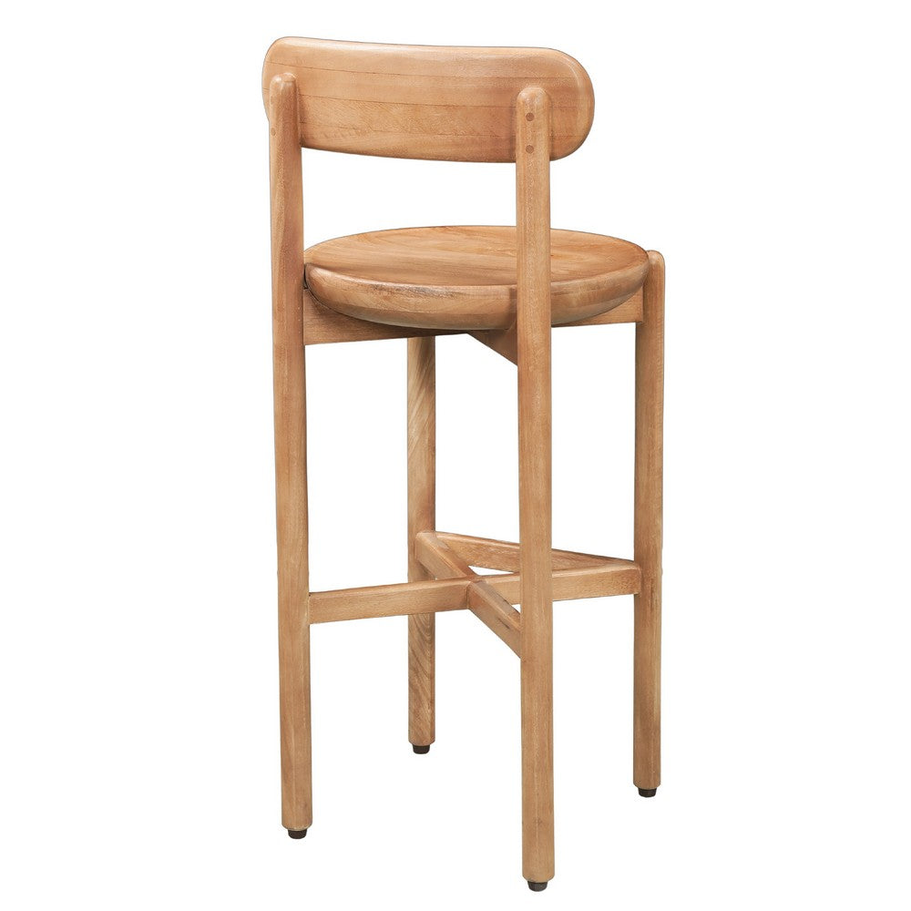 Maona Bar Stool Chair with Round Seat, Curved Open Back, Natural Brown Mango Wood - UPT-352589
